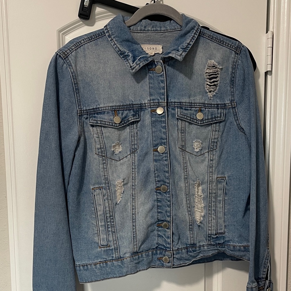 Ci Sono Distressed Light Blue Denim Jacket